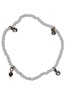 Delicate Beaded Crystal Charm Bracelet White Seed Beads MInimalist Jewelry